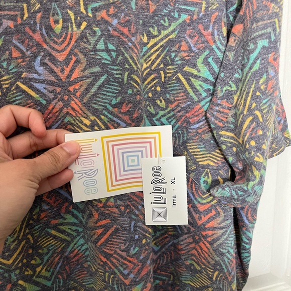 NWT LULAROE Aztec Print Multicolored Drop Shoulder Irma Top | size XL - Picture 3 of 5